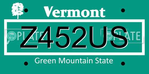 Z452US Vermont License Plate