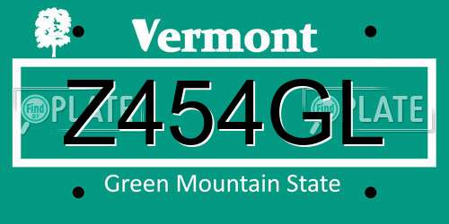 Z454GL Vermont License Plate