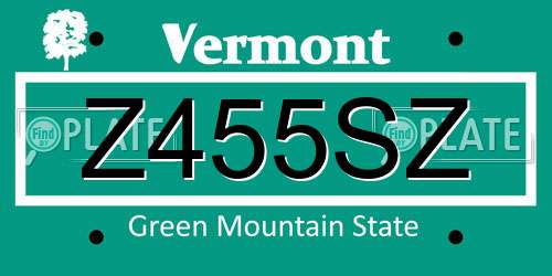 Z455SZ Vermont License Plate