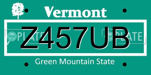Z457UB Vermont License Plate