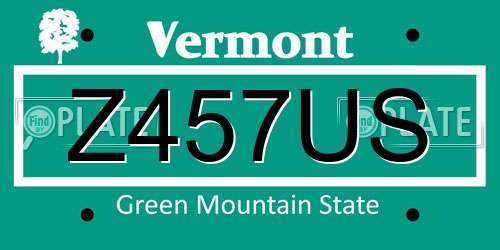 Z457US Vermont License Plate