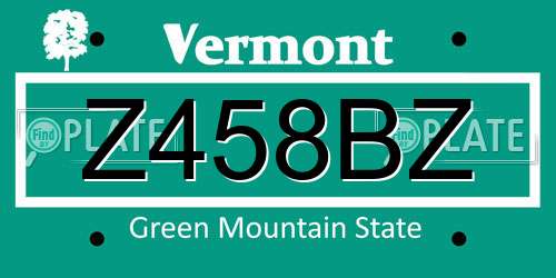 Z458BZ Vermont License Plate