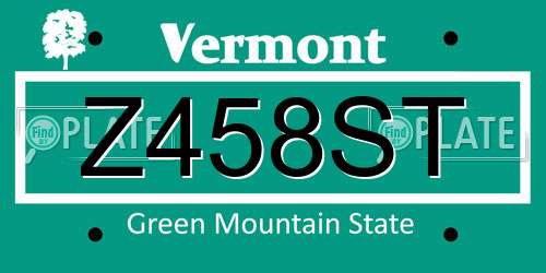 Z458ST Vermont License Plate