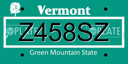 Z458SZ Vermont License Plate