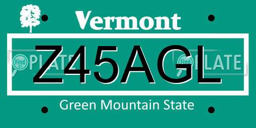 Z45AGL Vermont License Plate