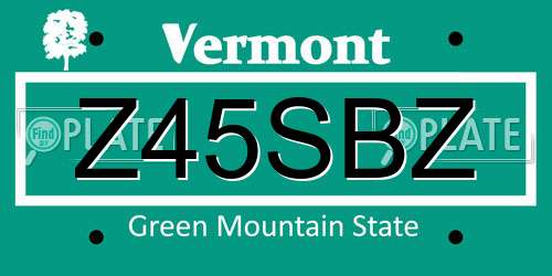 Z45SBZ Vermont License Plate