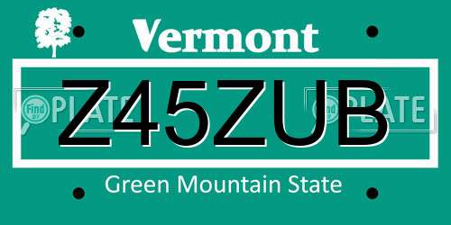Z45ZUB Vermont License Plate