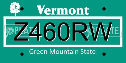 Z460RW Vermont License Plate