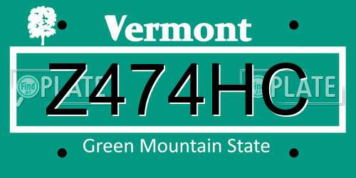 Z474HC Vermont License Plate