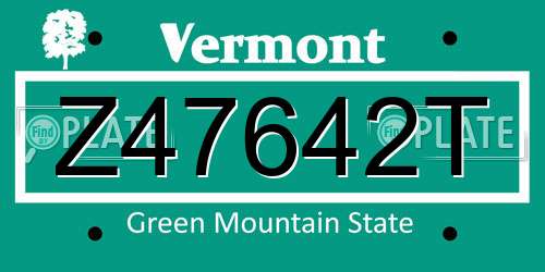 Z47642T Vermont License Plate
