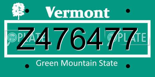 Z476477 Vermont License Plate