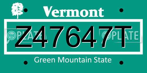 Z47647T Vermont License Plate