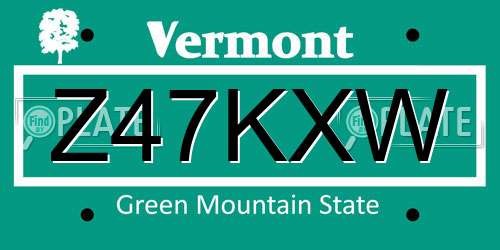 Z47KXW Vermont License Plate