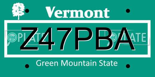 Z47PBA Vermont License Plate