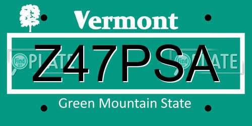 Z47PSA Vermont License Plate