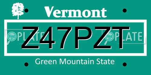 Z47PZT Vermont License Plate