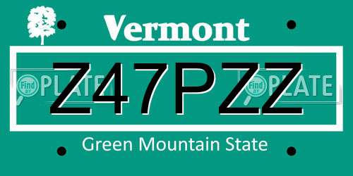 Z47PZZ Vermont License Plate