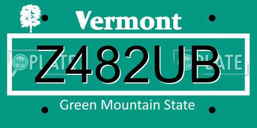 Z482UB Vermont License Plate