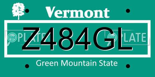 Z484GL Vermont License Plate