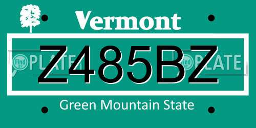 Z485BZ Vermont License Plate