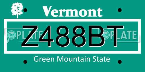 Z488BT Vermont License Plate
