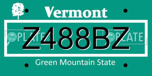 Z488BZ Vermont License Plate