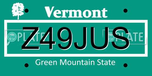 Z49JUS Vermont License Plate