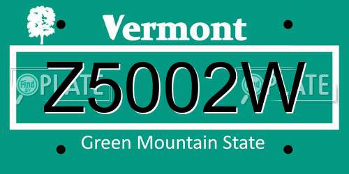 Z5002W Vermont License Plate