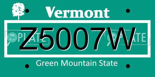 Z5007W Vermont License Plate