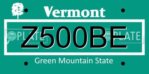 Z500BE Vermont License Plate