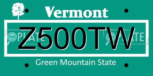 Z500TW Vermont License Plate