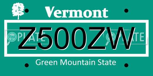 Z500ZW Vermont License Plate