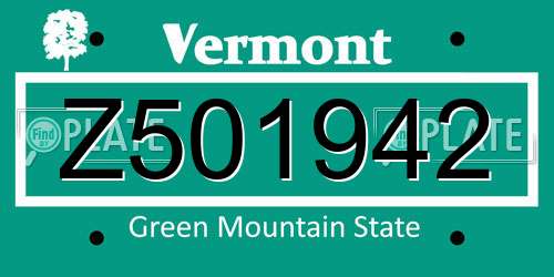 Z501942 Vermont License Plate