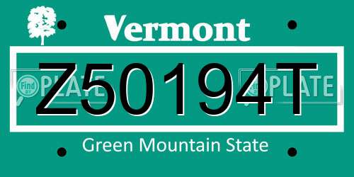Z50194T Vermont License Plate