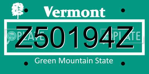 Z50194Z Vermont License Plate