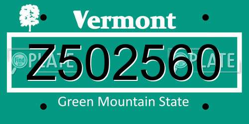 Z502560 Vermont License Plate