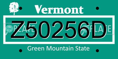 Z50256D Vermont License Plate