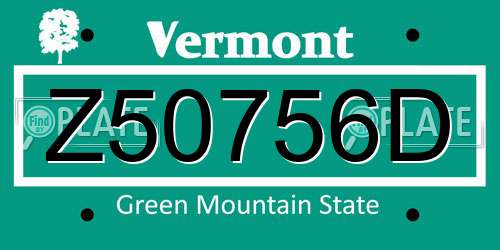 Z50756D Vermont License Plate