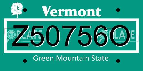 Z50756O Vermont License Plate