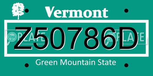 Z50786D Vermont License Plate