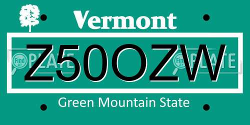 Z50OZW Vermont License Plate