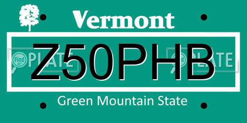 Z50PHB Vermont License Plate