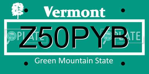 Z50PYB Vermont License Plate
