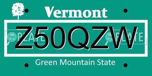 Z50QZW Vermont License Plate