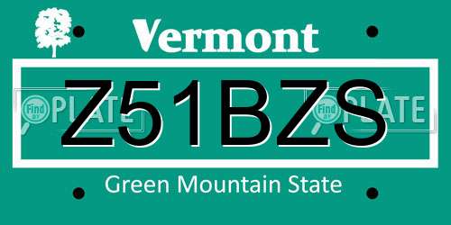 Z51BZS Vermont License Plate