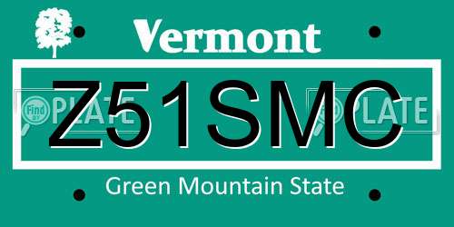 Z51SMC Vermont License Plate