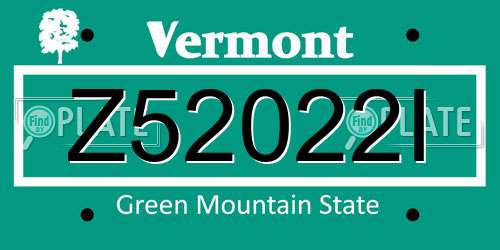 Z52022I Vermont License Plate