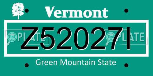 Z52027I Vermont License Plate