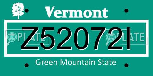 Z52072I Vermont License Plate