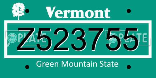 Z523755 Vermont License Plate
